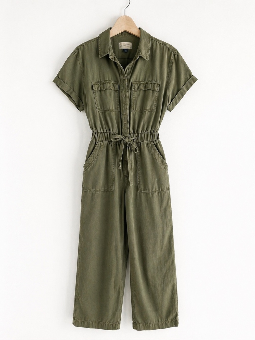 Universal Thread Olive Green Utility Jumpsuit Tie Waist Button Front Size 4 - Picture 2 of 7